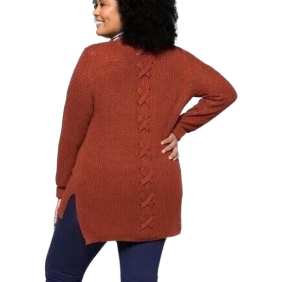 🚨New Pinque Jamelya Criss Cross Back Knit Cardigan Sweater in Artisan Rust - Picture 3 of 7